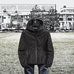 Ropa de calle de otoño, chaqueta informal de moda para hombre, abrigo con capucha de tela tejida unida, cierre de cremallera, patrón de letra frontal transpirable - Product Image 2