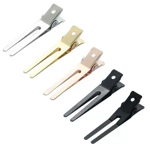 Grosir Hairdressing Salon Single Prong Curl klip logam Duckbill pin Alligator Double Prong Hair Clip