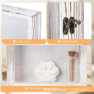 Wooden Pet <b>Photo</b> Frame Distressed White Rectangle Handmade Desktop <b>Storage</b> <b>Box</b> For Dog Cat Growth Memories - Product Image 2