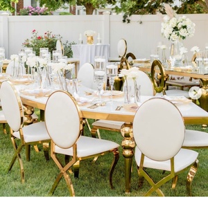 Chaises en Acier Inoxydable à Bord Doré pour Décoration d'Événements Modernes <span class=keywords><strong>de</strong></span> <span class=keywords><strong>Luxe</strong></span> (Mariages, Réceptions, Hôtels, Salles à Manger) – Vente en Gros - Product Image 1