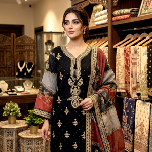 Conjunto de Salwar Kameez Étnico para Mujer, Kurta Bordada, Traje Palazzo, Chal Estampado de Secado Rápido, Ropa Formal para Fiestas, India, Pakistán - Product Image 1
