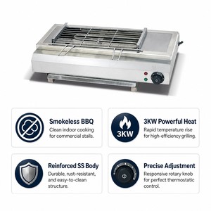 Commercial <b>Electric</b> Smokeless <b>BBQ</b> Grill 3kW Countertop Barbecue Grill for Steak Skewers Sausage and Restaurant Catering Use - Product Image 3