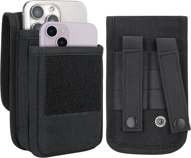Dual Layer Phone Holster for 2 Phones Velcro Closure Phone Pouch for Men Belt Universal Fit Waist Bag for Travel & Daily Use
