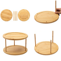 Étagère à épices en bambou à double couche rotative, porte-bouteilles à condiments, rangement d'épices de cuisine