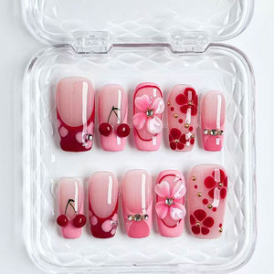 Uñas Postizas Francesas Almendradas 3D con Cobertura Total, Uñas de Gel con Purpurina Hechas a Mano, Diseño <span class=keywords><strong>Art</strong></span>ístico de Marca Privada OEM para Dedos - Product Image 1