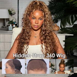 Sangle invisible 360 marron <span class=keywords><strong>clair</strong></span> pour perruques Lace Front, cheveux Remy, densité 250, bouclés <span class=keywords><strong>blond</strong></span> miel, avec cordon de serrage invisible - Product Image 4