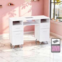 Table de manucure professionnelle en cuir véritable blanc, style INS, avec aspirateur intégré, repose-poignet et rangement multi-tiroirs, pour salon de beauté