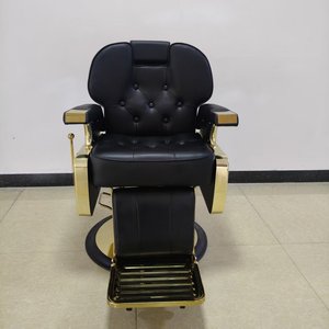Fauteuil de Barbier Moderne en Similicuir Noir avec Structure Métallique Dorée, Hauteur Réglable, Pompe Hydraulique, Base Ronde, Mobilier de Salon - Product Image 6