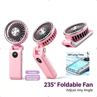 235 °   Ventilateur portable pliable personnalisé en usine, BLDC, 5 vitesses, écran LED, pour la maison, le bureau, les voyages, les cadeaux en plein air