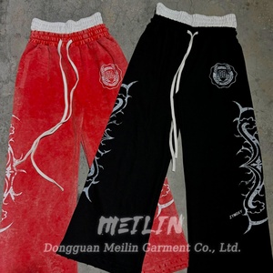 Pantalones de chándal personalizados de peso pesado, de corte holgado, con lavado ácido, estilo jogger, de pierna ancha, para hombre, con corte acampanado, oversize y de doble cintura - Product Image 2