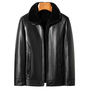Mens Coated Stand Collar Hooded Breathable Windproof Yellow <b>Shearling</b> <b>Aviator</b> Leather <b>Jacket</b> - Product Image 4