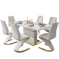 Ensemble de table à manger 6 places avec plateau en marbre de luxe, chaises assorties pour une maison ou un restaurant élégants, personnalisation en pierre