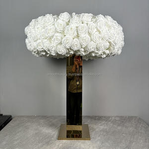 Fournisseur d'événement élégant et lisse Fleur artificielle en soie blanche Centres de table de mariage Décorations de table Support de fleurs en métal - Product Image 4