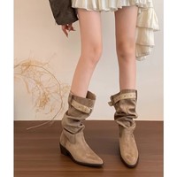 Bottes mi-mollet souples pour femmes 2026, à bout pointu, avec bride à boucle, talon carré confortable, en cuir microfibre, fabrication OEM ODM
