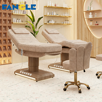 Ensemble de meubles de salon de beauté de grain de bois de luxe lit cosmétique de massage électrique à 3 moteurs lit facial réglable pour les cils avec lampe