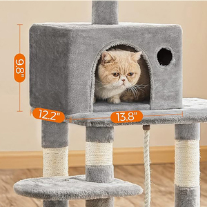 Factory Custom Modern Luxury MDF Board Large Light Gray Plush <strong>Cat</strong> Climbing <strong>Scratching</strong> Tree Condo <strong>with</strong> Scrapers and <strong>Bed</strong> - Product Image 6