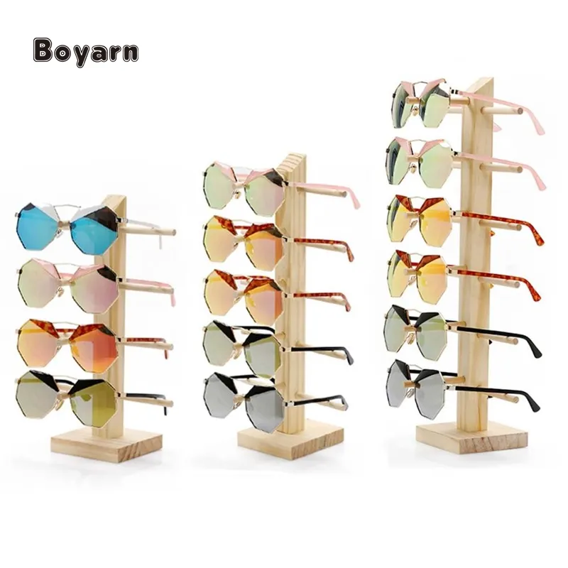 Boyarn-estante de exhibición para gafas, estante de madera de bambú Natural montado en la pared, venta al por mayor