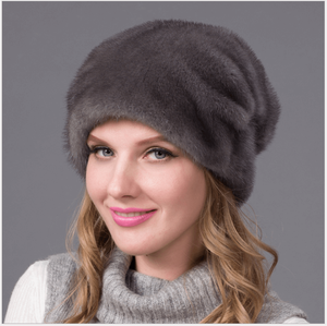 Luxus Winter Nerz Pelzmütze Grau Pelz Bobble Hat Damen Echte Pelzmütze - Product Image 2