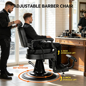 Fauteuil de Barbier Commercial Rétro Entièrement Noir avec Cadre Métallique Sculpté, Fauteuil Inclinable pour Hommes, Salon de Coiffure, Salon de Tatouage - Product Image 3