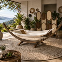 Hamac en bois de luxe moderne avec support, cadre en arc robuste, lit balançoire d'extérieur pour hôtel, villa, mobilier de patio