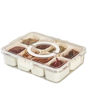 Boîte de rangement pour épices en plastique portable pour la cuisine, boîte de rangement pour collations, boîte à collations, plateau de service divisé transparent avec couvercle et poignée - Product Image 1
