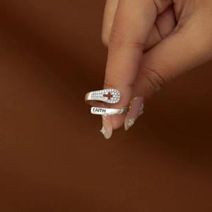 925 Sterling Silver Wedding <b>Ring</b> Simple Cross Design <b>Crystal</b> Faith Adjustable <b>Rings</b> Jewelry for Girls - Product Image 5