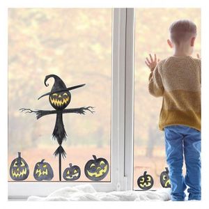 Pegatinas de Vinilo Personalizadas para Ventanas de Halloween con Diseño de Espantapájaros y Calabaza, Decoración de Halloween, Adhesivo Removible para Ventanas - Product Image 1