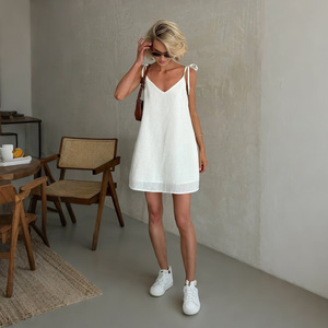 Abito estivo transfrontaliero in stile semplice europeo e americano, nuovo, alla <span class=keywords><strong>moda</strong></span>, elegante, senza maniche, con scollo a V, monocolore, slim fit, <span class=keywords><strong>linea</strong></span> ad A - Product Image 6
