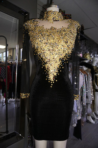 NOVANCE Y2404 Fournisseurs de vêtements Robes de soirée en velours noir de qualité supérieure avec appliques en cristal doré Robes de bal noires et dorées - Product Image 2