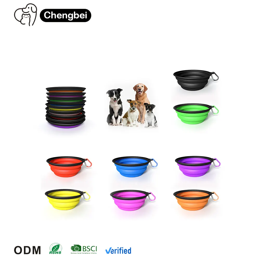 Custom Logo Portable Foldable Silicone Pet Cat Food Water Bowls Collapsible Travel Dog Bowl