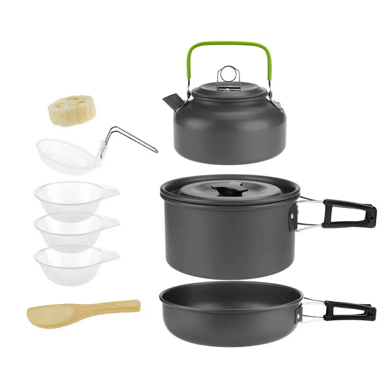 Ensemble d'ustensiles de cuisine portable en alliage d'aluminium pour 2-3 personnes Ensemble d'ustensiles de cuisine Kettle Pot Set