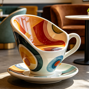 Silla Artística de Fibra de Vidrio con Diseño de Taza de Café, Decoración Artística para Centros Comerciales, Muebles para Áreas Públicas con Diseño Abstracto - Product Image 1