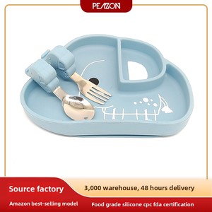 Nouveau Kidsren's Cartoon Animal Elephant Vaisselle Ensemble Anti-Chute <span class=keywords><strong>Silicone</strong></span> Assiette Bol Ventouse Carré Bébé Complément Alimentaire - Product Image 6