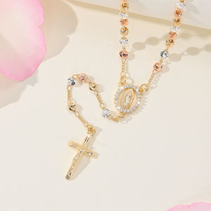 Collares <span class=keywords><strong>de</strong></span> Calidad con Circonita en Forma <span class=keywords><strong>de</strong></span> Y <span class=keywords><strong>de</strong></span> la <span class=keywords><strong>Virgen</strong></span> <span class=keywords><strong>de</strong></span> <span class=keywords><strong>Guadalupe</strong></span>, Cuentas <span class=keywords><strong>de</strong></span> Oración Tricolores, Diseño Religioso, Chapado en Oro - Product Image 4