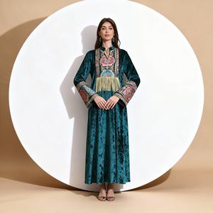 Robe Abaya pour femmes musulmanes, vente en gros, strass thermocollants personnalisés, polyester, élégante, pour les occasions spéciales - Product Image 2