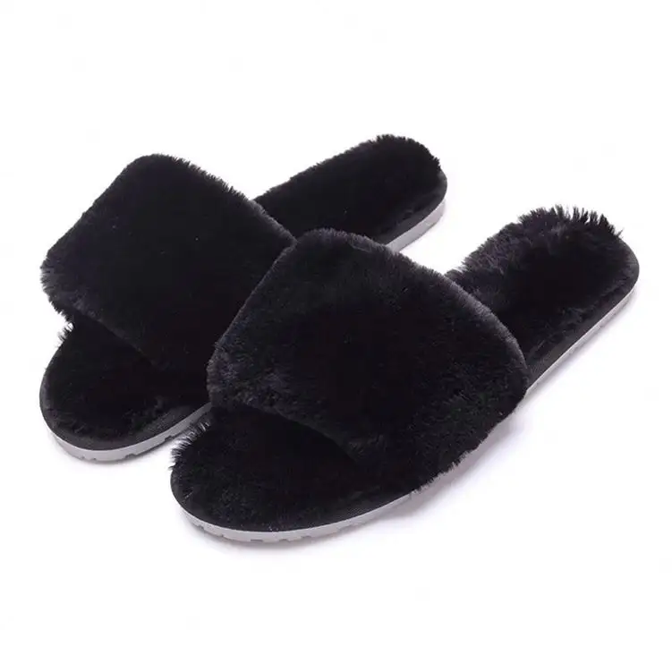 Canada Warm Fluffy Slippers Women Cozy Faux Fur Indoor Floor one strap Flat Soft Furry Shoes Ladies Female