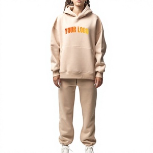 <b>Women's</b> Beige Oversized <b>Hoodie</b> And Sweatpants Tracksuit Set Casual Two Piece Outfit - Product Image 1