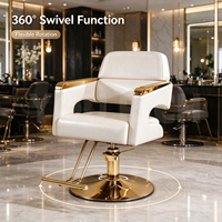 Chaise de coiffeur de luxe en or blanc, chaise hydraulique de salon de coiffure, rotative à 360°, en cuir, mobilier de salon de coiffure pour salon de beauté