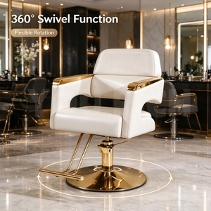 Luxuriöser Weißgold-Friseurstuhl mit Hydraulik, 360° Drehbar, Leder-Friseursalonmöbel für Schönheitssalons und Barbershops - Product Image 3