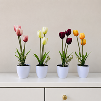 Fleur Artificielle 3 Tulipes, Petit Bonsaï en Pot, Décoration d'Intérieur Durable en PVC pour Thanksgiving et Mariages