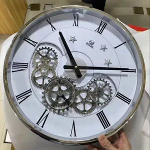 古董大塑料机械移动齿轮挂钟3d装饰时钟 挂钟与现代动态星空