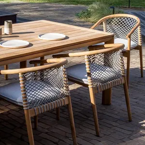 Outdoor Waterproof Stacking Furniture Garden Bamboo Table And Chair Aluminum Arm Wicker Rattan Restaurant Dining Outdoor Chair
