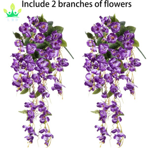 Piante di <span class=keywords><strong>fiori</strong></span> pendenti di ibisco artificiale primavera estate <span class=keywords><strong>viola</strong></span> seta lungo Long trail viti fiore per giardino porta d'ingresso portico Patio - Product Image 4