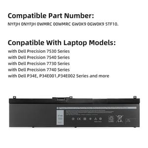 Batterie d'ordinateur portable NYFJH haute capacité 97Wh en gros pour <span class=keywords><strong>Dell</strong></span> <span class=keywords><strong>Precision</strong></span> 7330 7530 7540 <span class=keywords><strong>7730</strong></span> 7740 Series 0WNRC 00WNRC GW0K9 0GW0K9 - Product Image 5