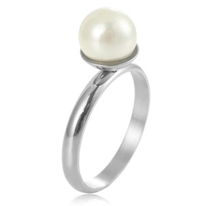 Bague Yunnique en Acier Inoxydable avec Perle et Sertissage Blanc, Bijou Géométrique en Forme de Boule pour Femme, Usage Quotidien, Origine Dongguan - Product Image 4