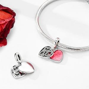 MULA 925 argento Sterling Charm Bead amanti del cuore <span class=keywords><strong>san</strong></span> <span class=keywords><strong>valentino</strong></span> ciondolo zircone Fit Charm bracciale per donna gioielli regalo - Product Image 4