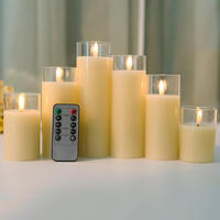 Senmasine Lot de 5 bougies sans flamme en verre avec télécommande, effet de flamme vacillante, mèche en cire véritable, bougies LED à piles, 5,5*10/13/14/16/18cm
