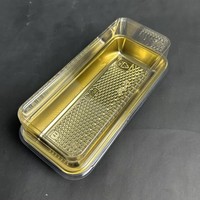 Boîte à gâteau rectangulaire transparente en PET de 17,7x8 cm avec base dorée pour gâteau roulé, boîte à gâteau longue en plastique jetable