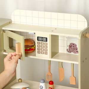 लकड़ी के प्लास्टिक शैक्षिक टॉडलर खाना पकाने का खेल रेफ्रिजरेटर स्टोव लाइट के साथ 2-4 साल यूनिसेक्स नाटक खिलौना - Product Image 3