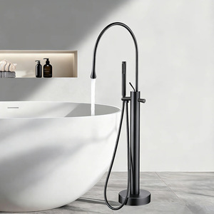 Floor-standing Bathtub Faucet Single Handle All-copper Ceramic Valve Rain Shower Head 130mm Below Round Shape - Product Image 4